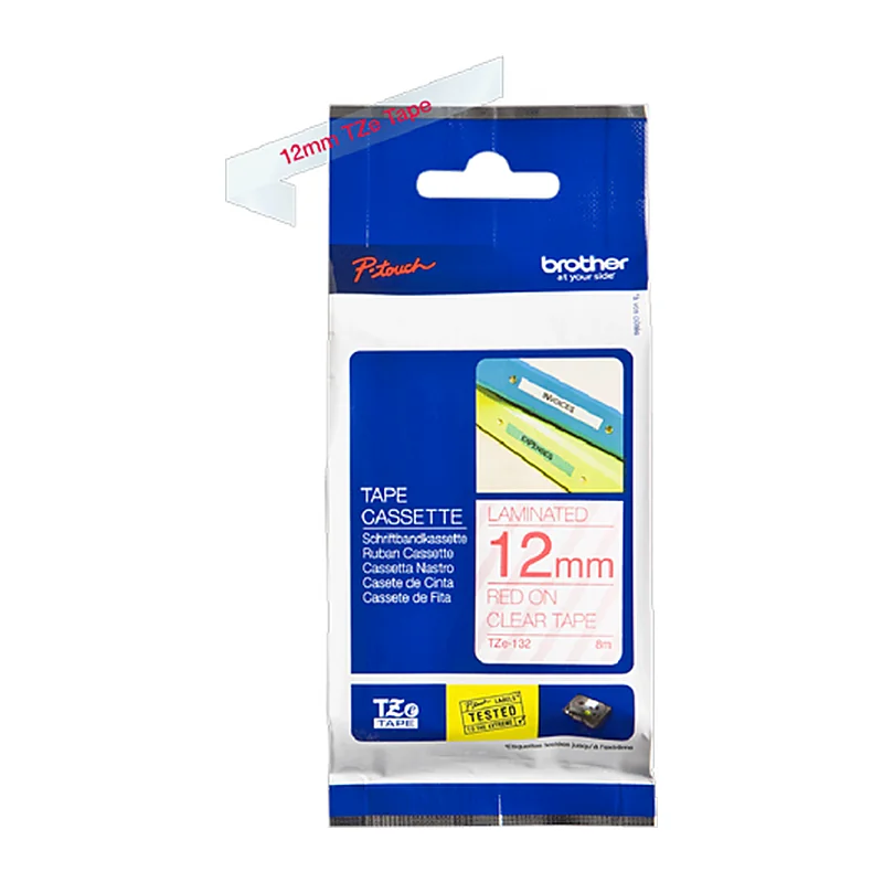 Traka TZe-132 crvena na prozirno 12mm